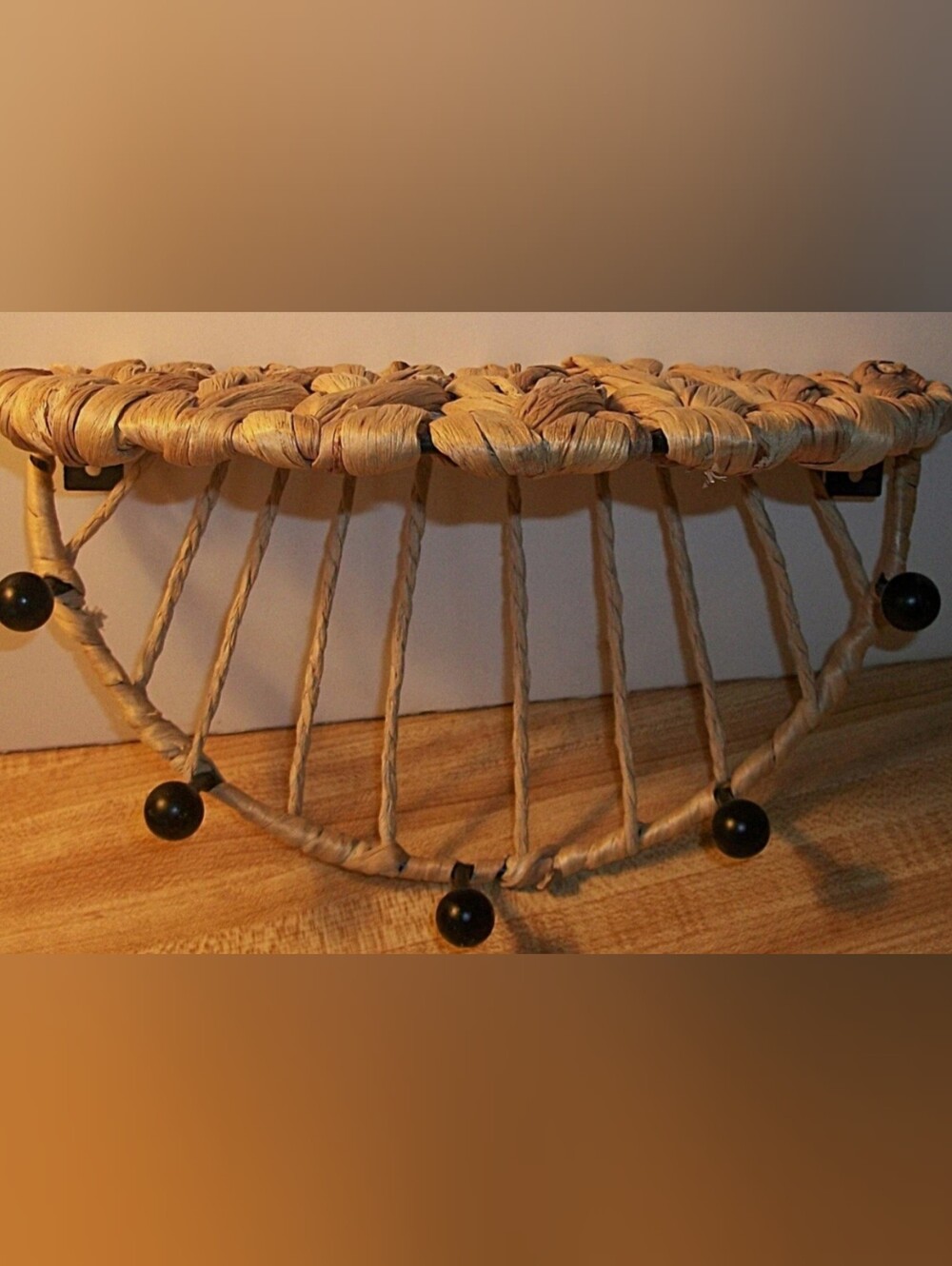 Woven Natural Rope Wall Hook Rack with Black Accent Knobs